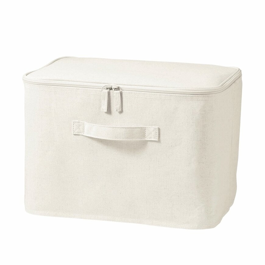 出所：無印良品公式　ポリエステル麻　ソフトボックス　長方形　中　フタ式