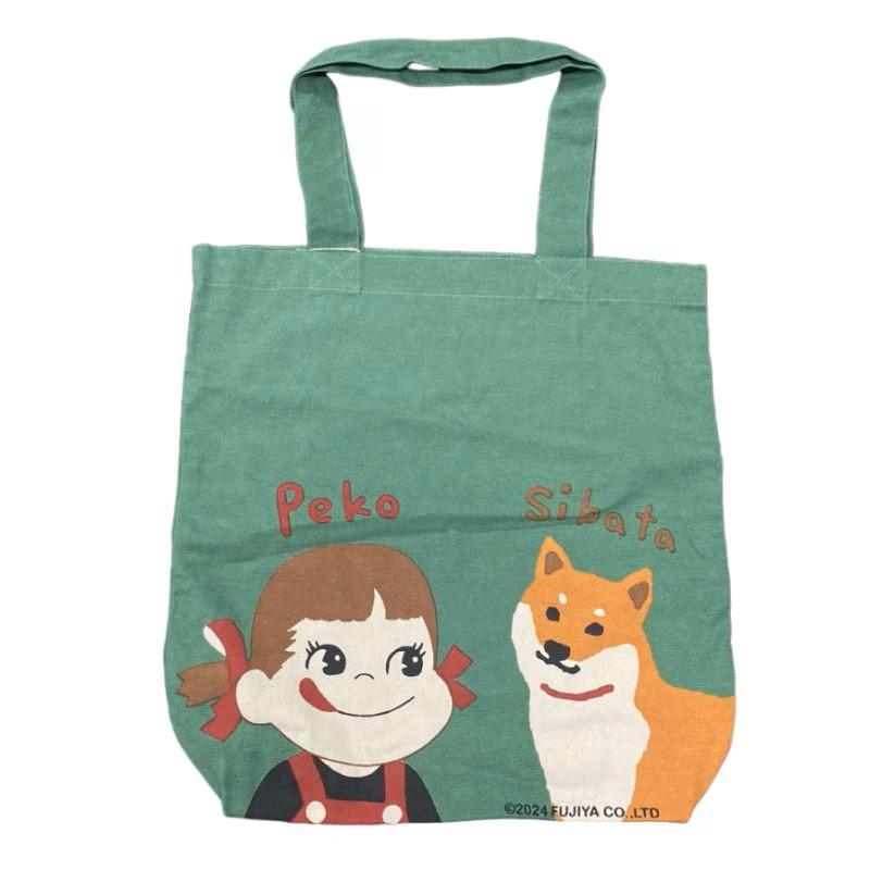 A4トート　ペコちゃん×柴犬（グリーン・ネイビー）