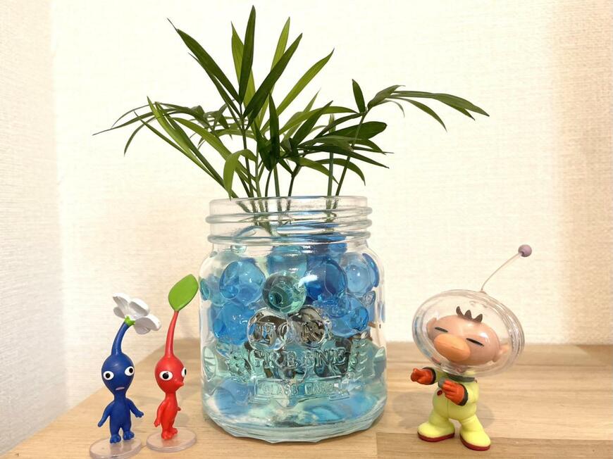 キャンドゥ「プラントビーズ ブルーグリーン」「グラスジャー270ml」「テーブルヤシ」