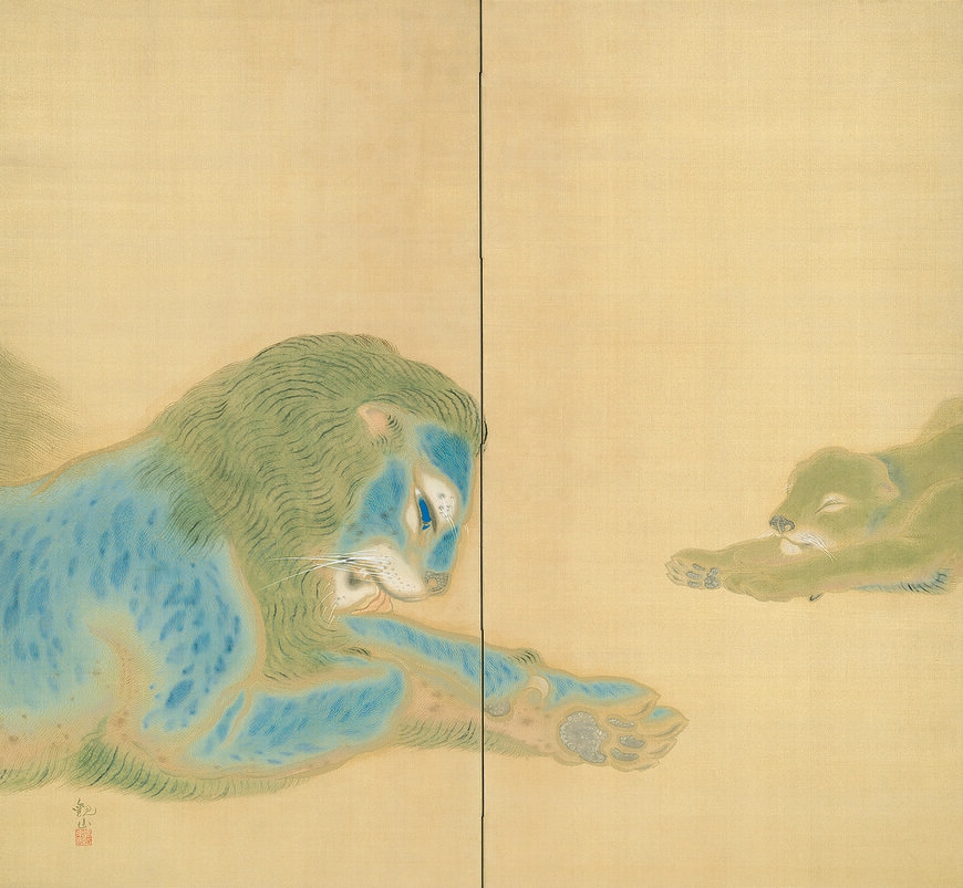 出所：《獅子図屏風》左隻 1918（大正7）年 水野美術館蔵 （後期展示①4/14-5/10）