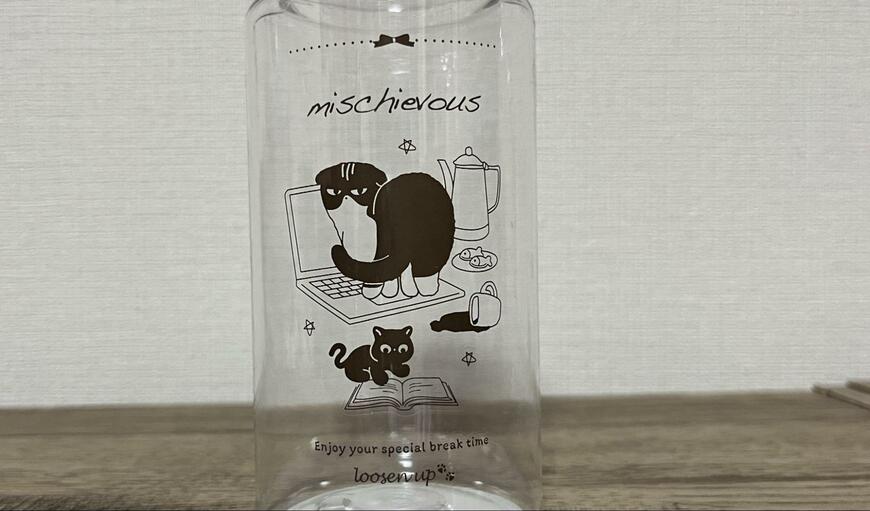 筆者撮影（キャンドゥ、ルーズンアップ コップ付ドリンクボトル 390ml）