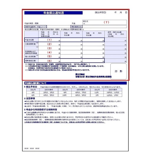 出所：日本年金機構「年金振込通知書」