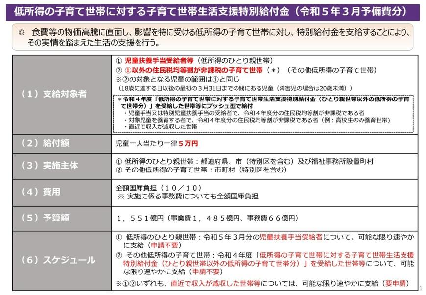 出所：厚生労働省「低所得の子育て世帯に対する子育て世帯生活支援特別給付金」