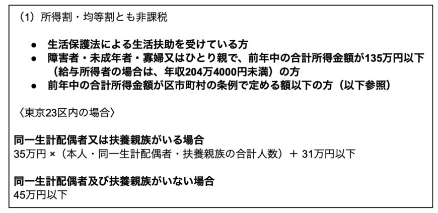 出所：東京都主税局「6 個人住民税の非課税」をもとに筆者作成