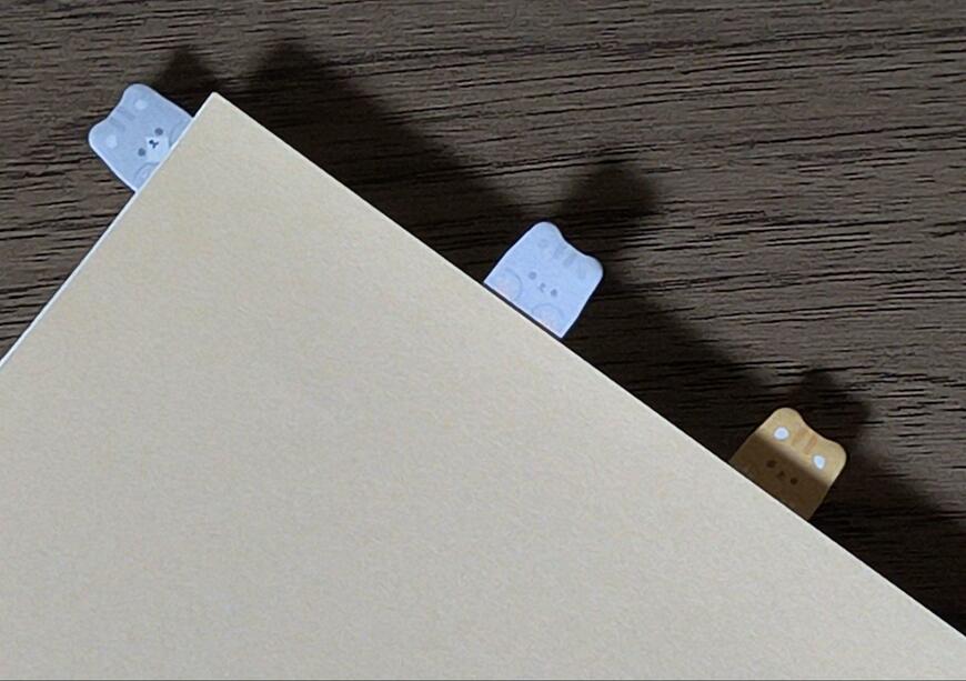 筆者撮影（ダイソー、ミニファニーふせん（10個ｘ15枚、ねこ、小鳥））