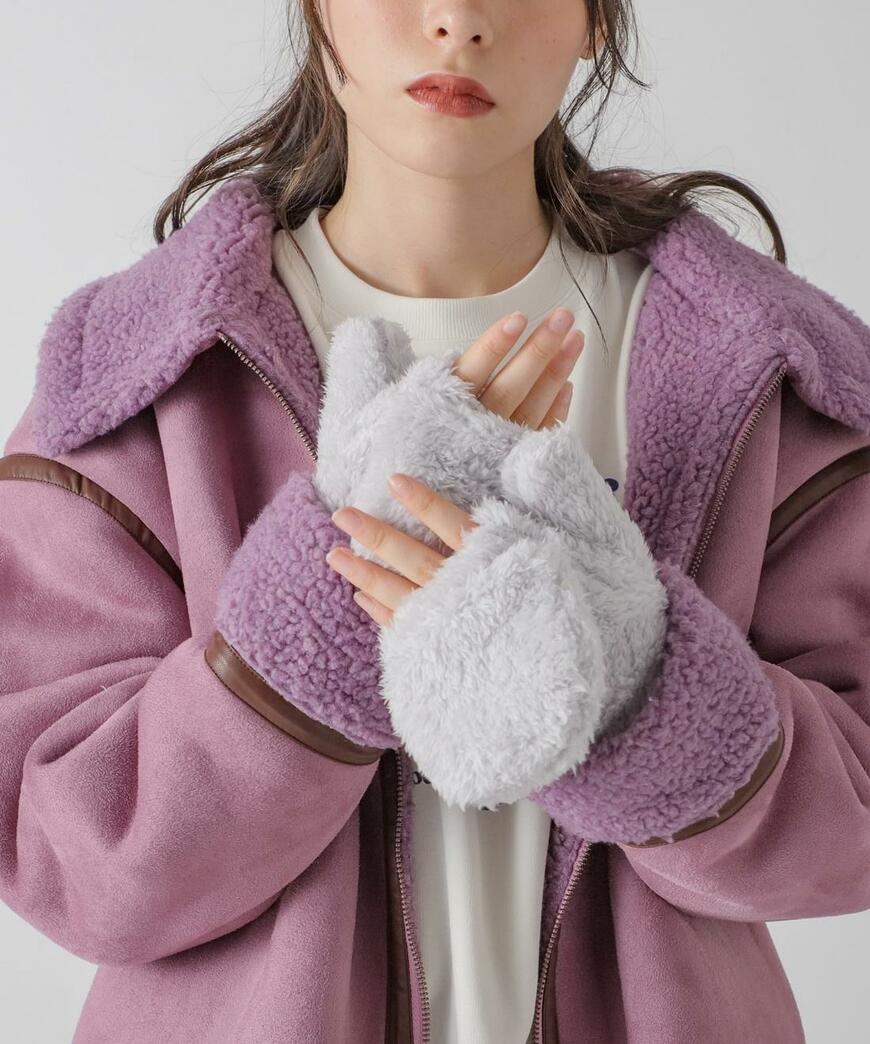 出所：ハニーズ公式通販 フード付ボア手袋