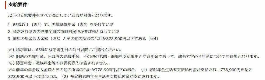 老齢年金生活者支援給付金の支給要件