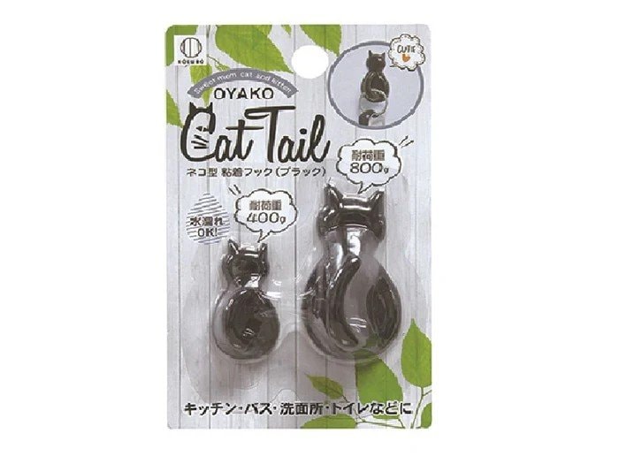 キャットテール ネコ型 粘着フック 大・小(ブラック)