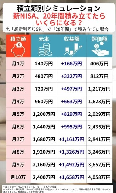 積立金額別の20年後シミュレーション