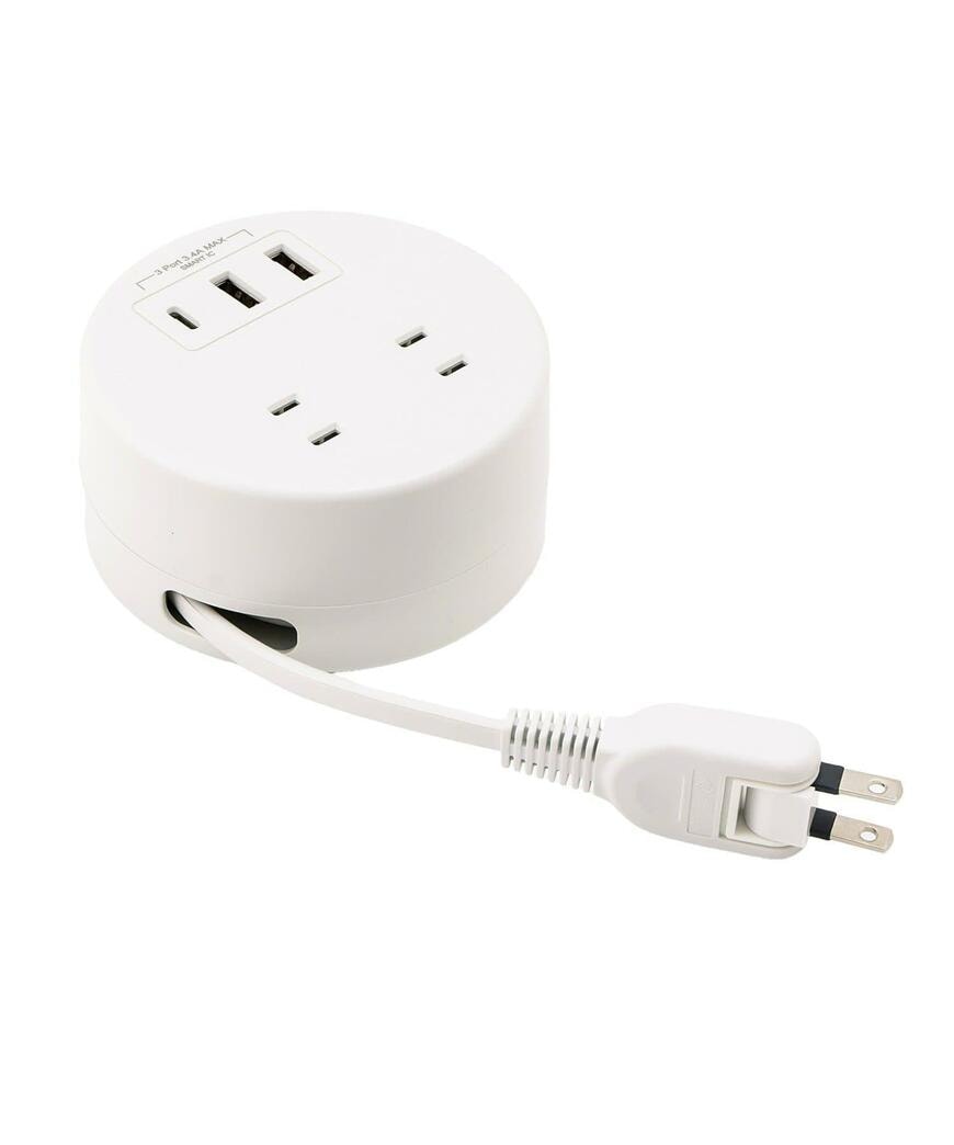 出所：パルグループ公式ファッション通販サイト 3COINS 丸型電源タップ（AC×2/USB×2/TYPEC×1）：1ｍ