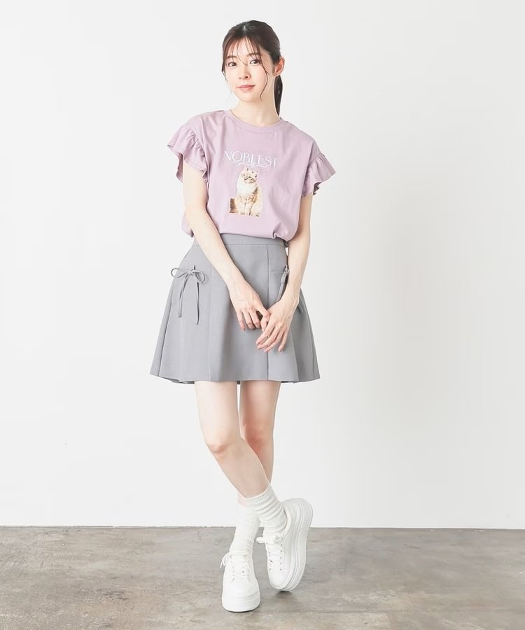 ハニーズ公式 ネコプリントフリル袖Tの画像