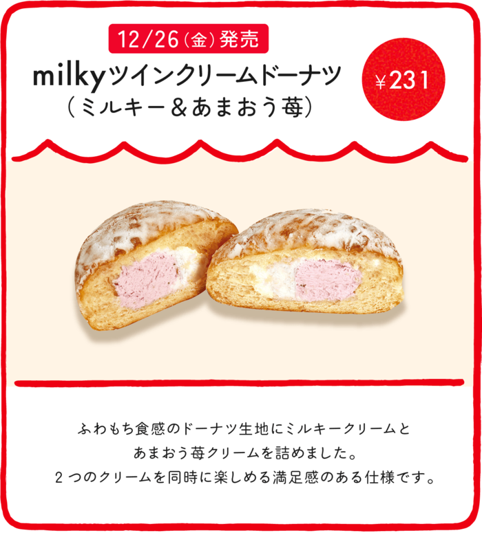 「milkyツインクリームドーナツ(ミルキー&あまおう苺)」