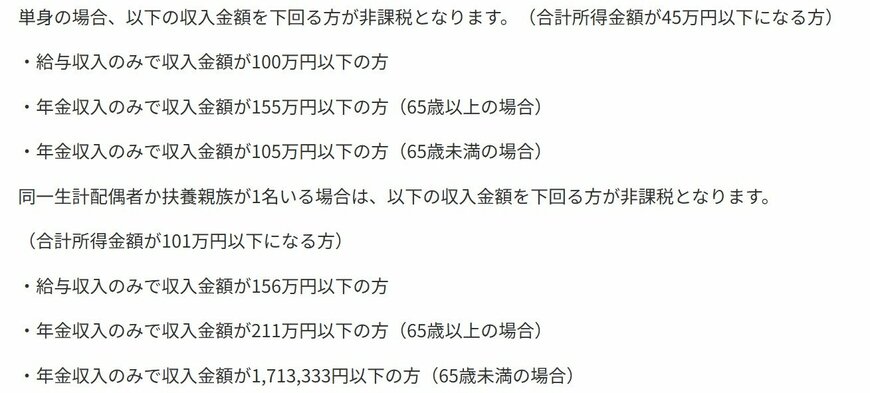 出所:神戸市「住民税(市県民税)が課税されない所得額はいくらですか?」