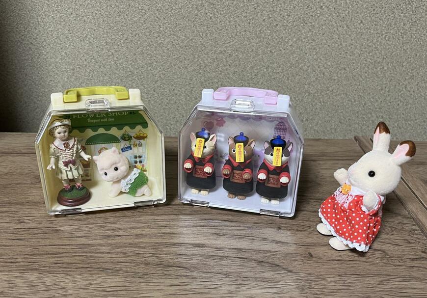 5cmほどのカプセルトイにもちょうどいいです／筆者撮影（キャンドゥ、おうち型ケース ホリデー・おうち型ケース スイートハウス）