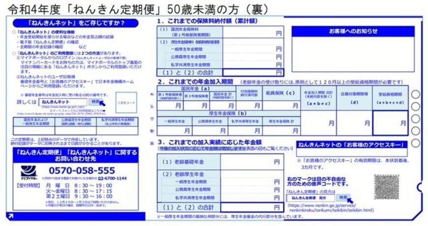 出所：日本年金機構「「ねんきん定期便」の様式（サンプル）と見方ガイド（令和4年度送付分）」