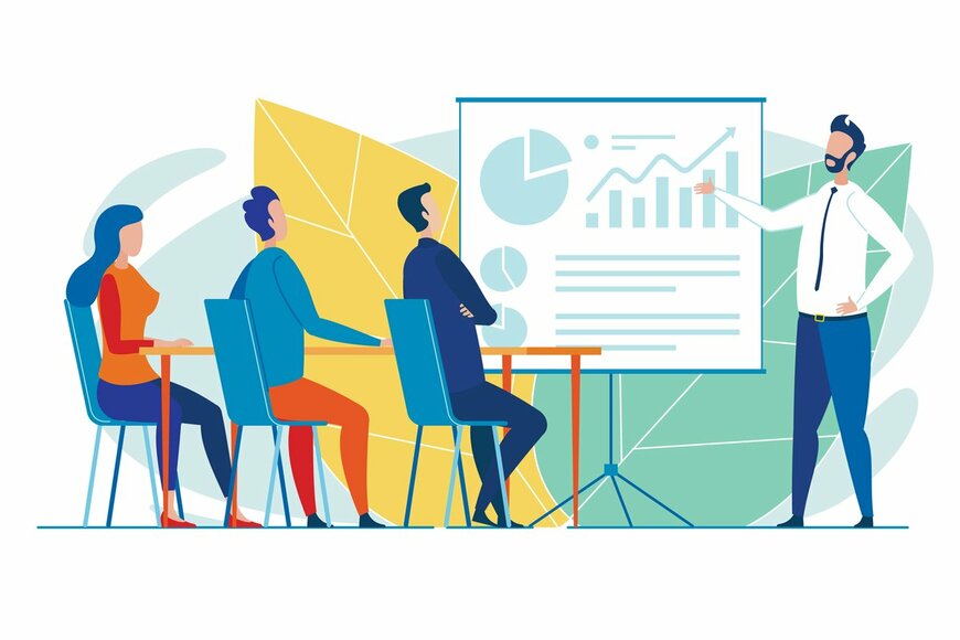 講師が受講者に教えるイラスト