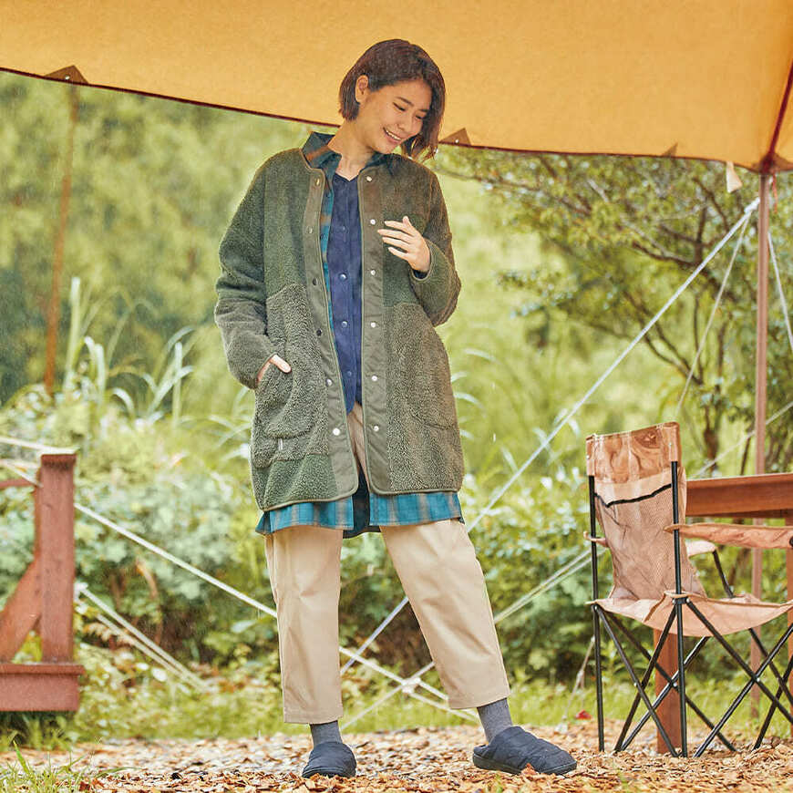 出所：ワークマンオンラインストア レディース防風パッチワークノーカラーロング