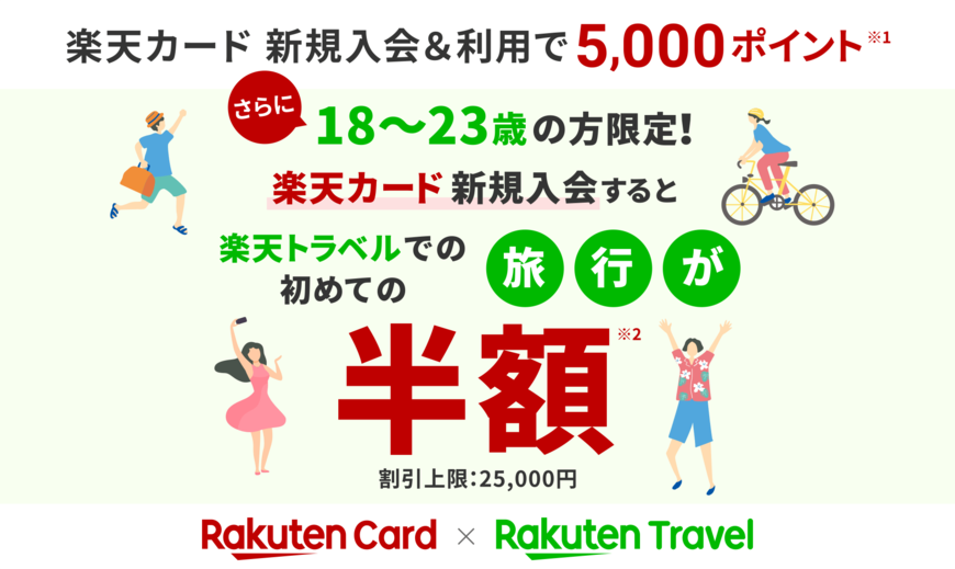 出所：楽天カード「楽天カード新規入会で 楽天トラベルでの初めての旅行が半額」キャンペーンを開催（PR TIMES）