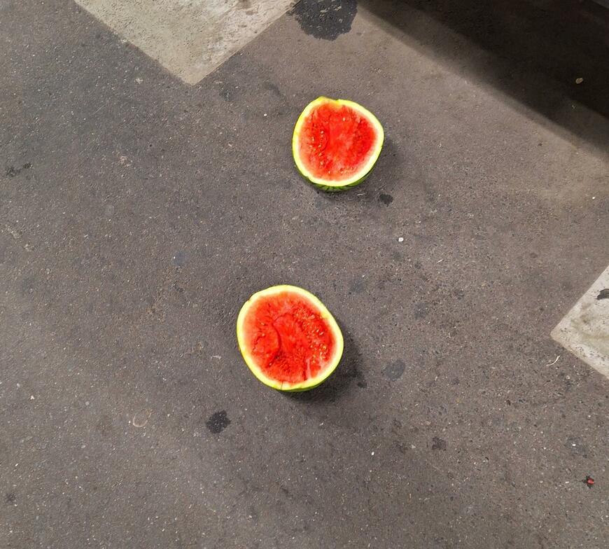 駅のホームに落ちていたスイカ