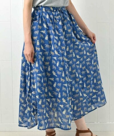 Bleu Bleuet、ねこ柄コットンボイルスカート商品画像