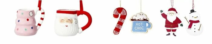 人気のクリスマスマグがそのまま小さくなったミニチュアオーナメントなど