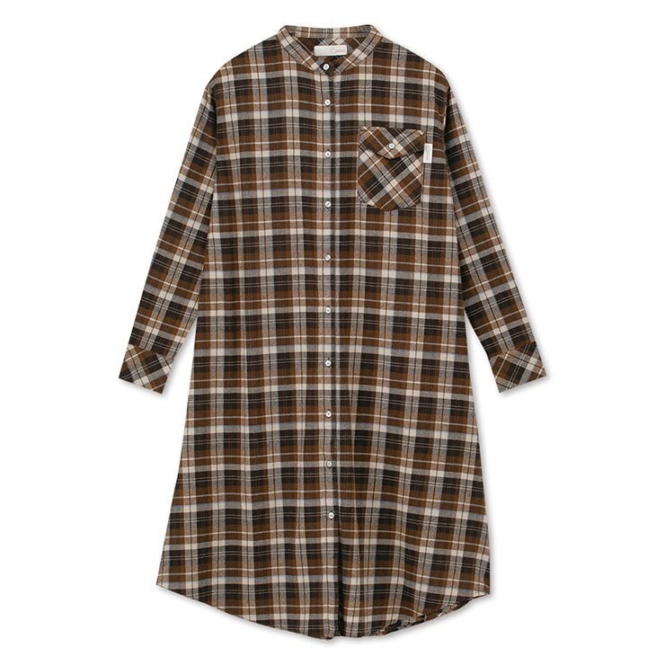 出所：しまむら公式オンラインストア レディース　バンドカラーワンピース（LOGOS DAYS）ブラウン