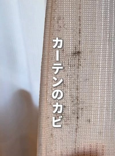 「きれいすぎる...！！」丸2年洗っていないカーテンの〈カビ〉→〈塩素系カビ取りスプレー〉で超簡単にスッキリ撃退！