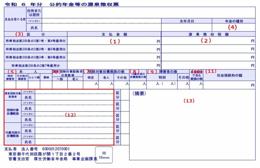 出所：日本年金機構「令和6年分　公的年金等の源泉徴収票」