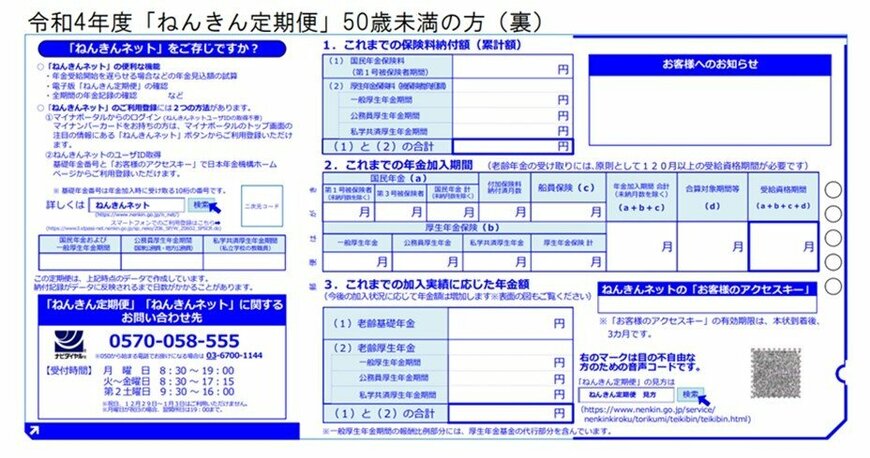 出所：日本年金機構「「ねんきん定期便」の様式（サンプル）と見方ガイド（令和4年度送付分）」