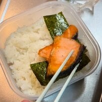 【のっけ弁当】ご飯の上におかずがいっぱい！正方形のタッパーに詰まった「しゃけ弁当」の色合いが可愛くて魅力的！