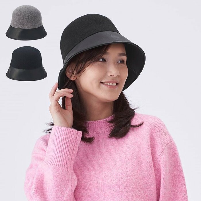 秋冬ファッションにピッタリな「ウール混合皮コンビハット」