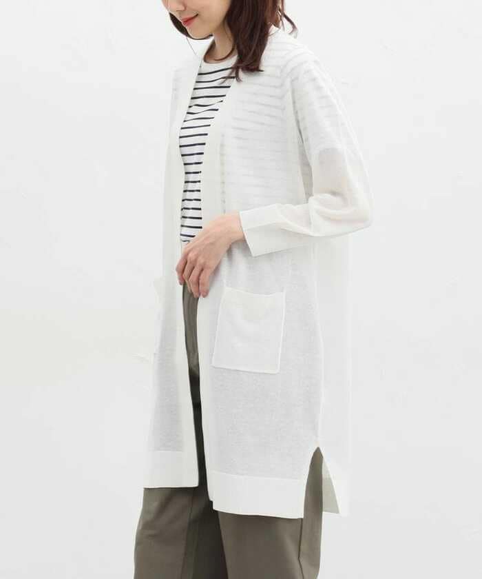 ヒップまですっぽり隠れるIラインシルエットのトッパーカーデ