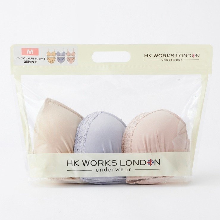 出所：しまむら公式オンラインストア レディース ノンワイヤーブラジャー+ショーツ3点セット（HK WORKS LONDON）【2024福