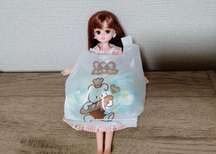 筆者撮影（セリア、ビニールバッグ S 18P ミニレジ袋 きもちベーカリー）