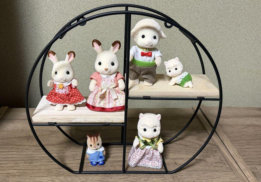 筆者撮影（ダイソー、スチール壁掛けインテリア収納（木製棚、丸型、二段））