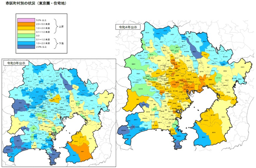 参考：国土交通省「令和4年地価公示　東京圏－住宅地」