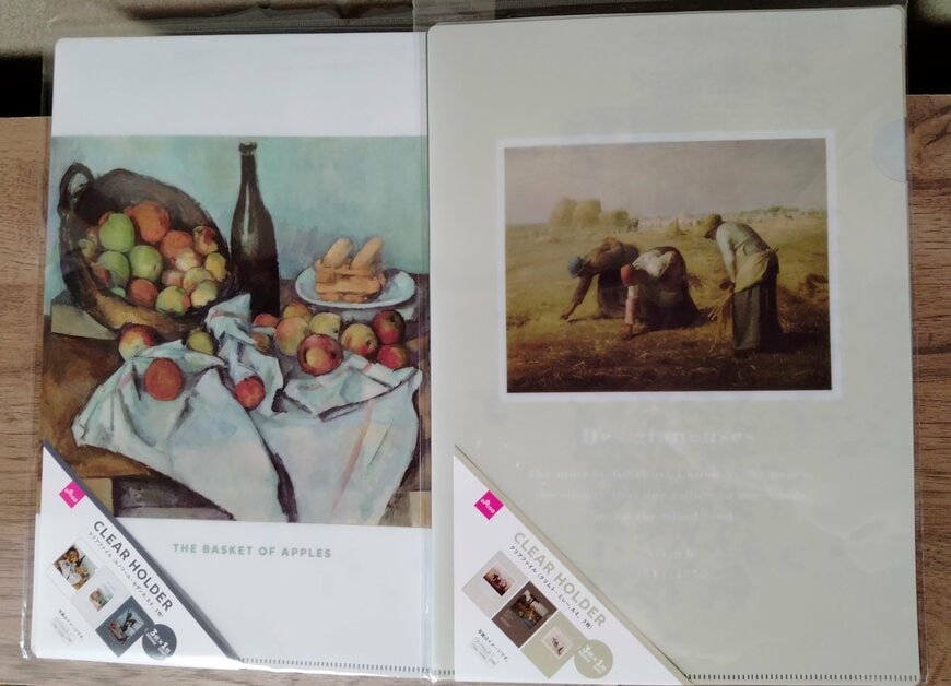 筆者撮影(ダイソー、クリアファイル（ルノワール・セザンヌ、A4、3枚）・クリアファイル（クリムト・ミレー、A4、3枚））