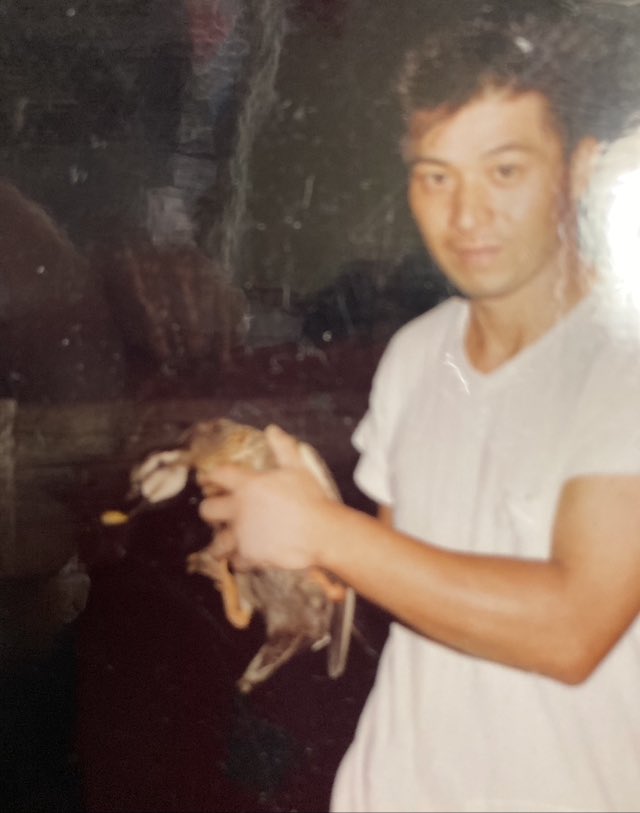 鴨を抱き上げる様子