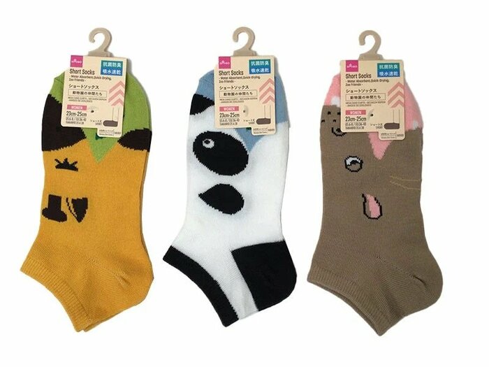 ダイソー公式 ショートソックス(吸水速乾、抗菌防臭、動物園の仲間たち)