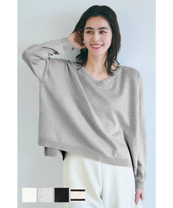 ハイゲージニットVネックドルマントップス