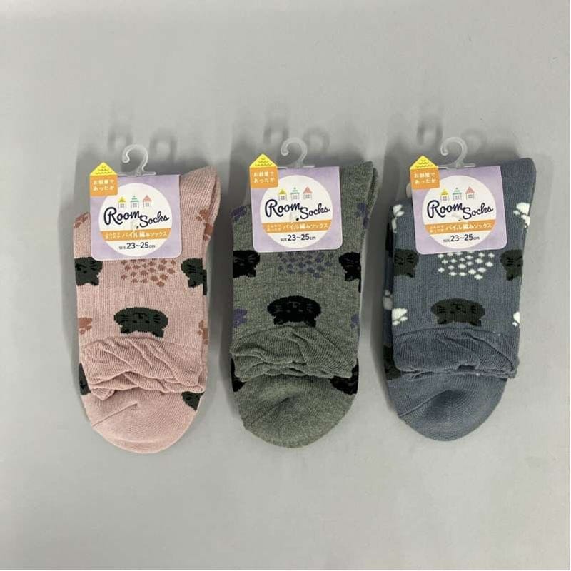 キャンドゥ 婦人パイル靴下 ネコ総柄