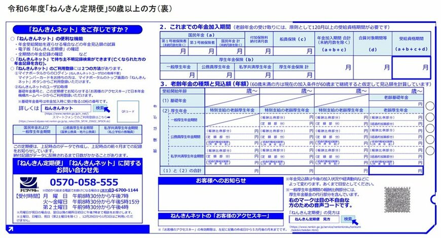 出所：日本年金機構「「ねんきん定期便」の様式（サンプル）と見方ガイド（令和6年度送付分）」