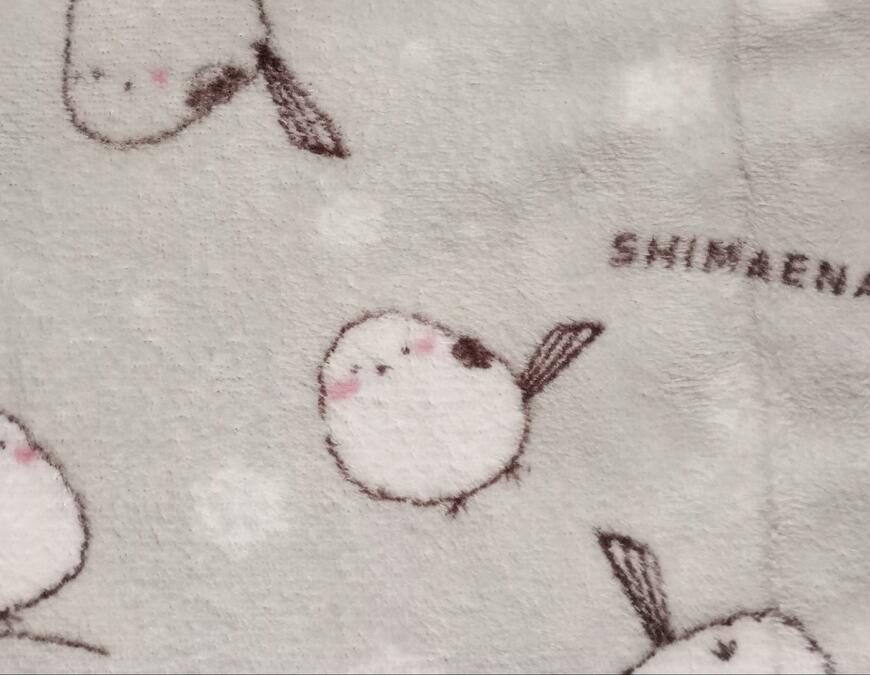 出所：筆者撮影（ダイソー、ひざかけ（サンゴマイヤー、シマエナガ））