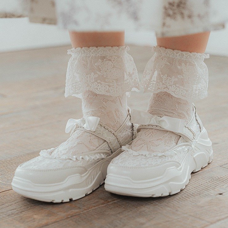 しまむら公式　レディース　クルーソックス（青木美沙子）／大きなフリルレースの画像