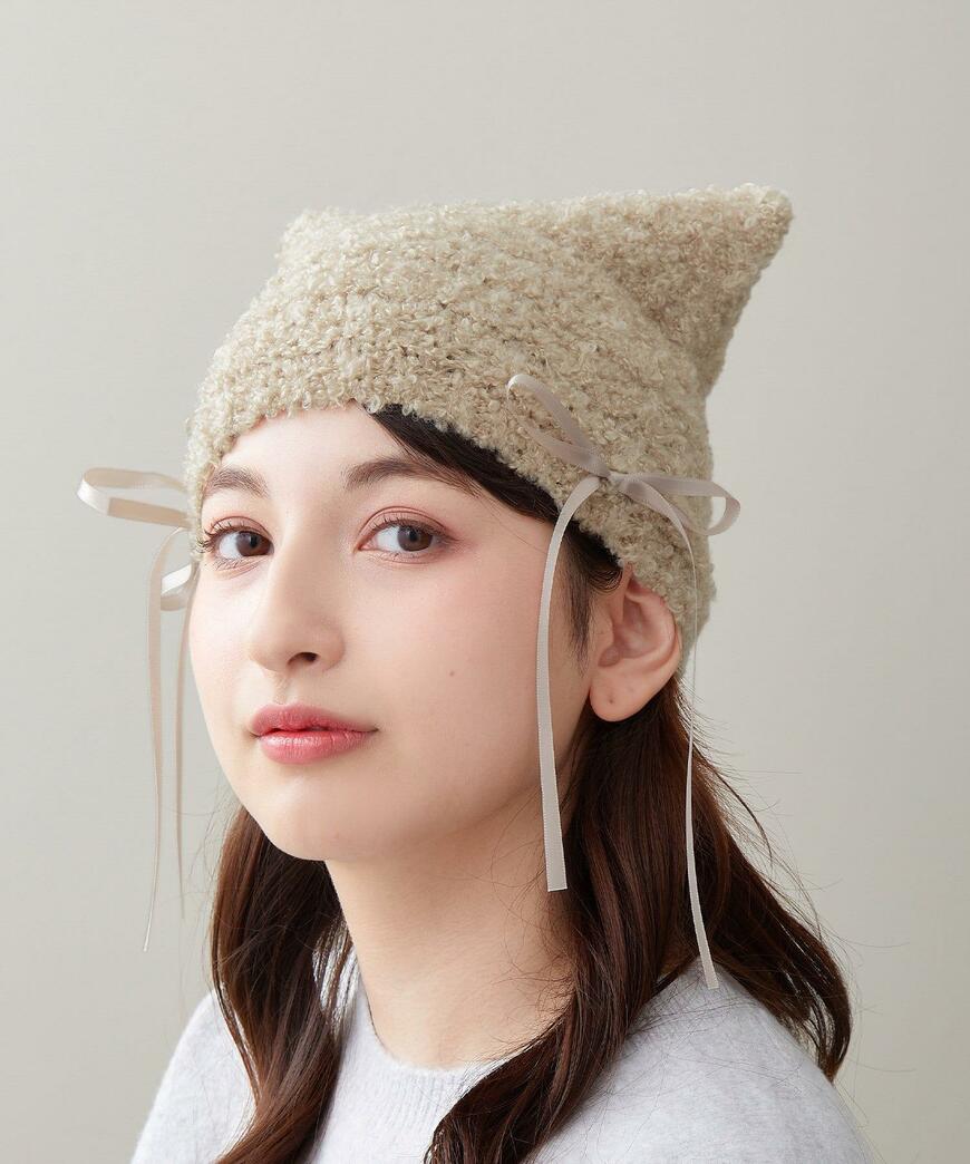 出所：パルグループ公式ファッション通販サイト 3COINS サテンリボン付きネコ耳ニット帽 