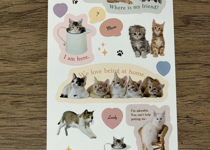 筆者撮影(ダイソー、シートステッカー(猫文具、コラージュ))