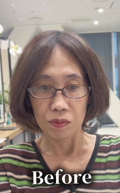 毛先にうねりのあった、あごのラインのボブの来店時の様子