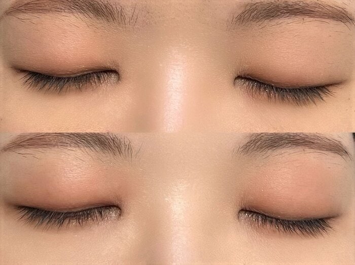 目元に単色のアイシャドウを塗って比較しました