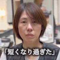 【カット術】「仕事に行くのも憂鬱…」他店のショートに悩む女性。長さを変えず襟足を整え、眉下前髪で目元をくっきりさせる実用的な似合わせ術で華やかな印象へ