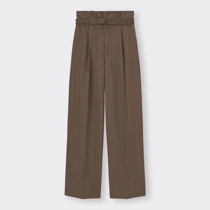 出所：GU公式 ベルト付きハイウエストタックパンツZ